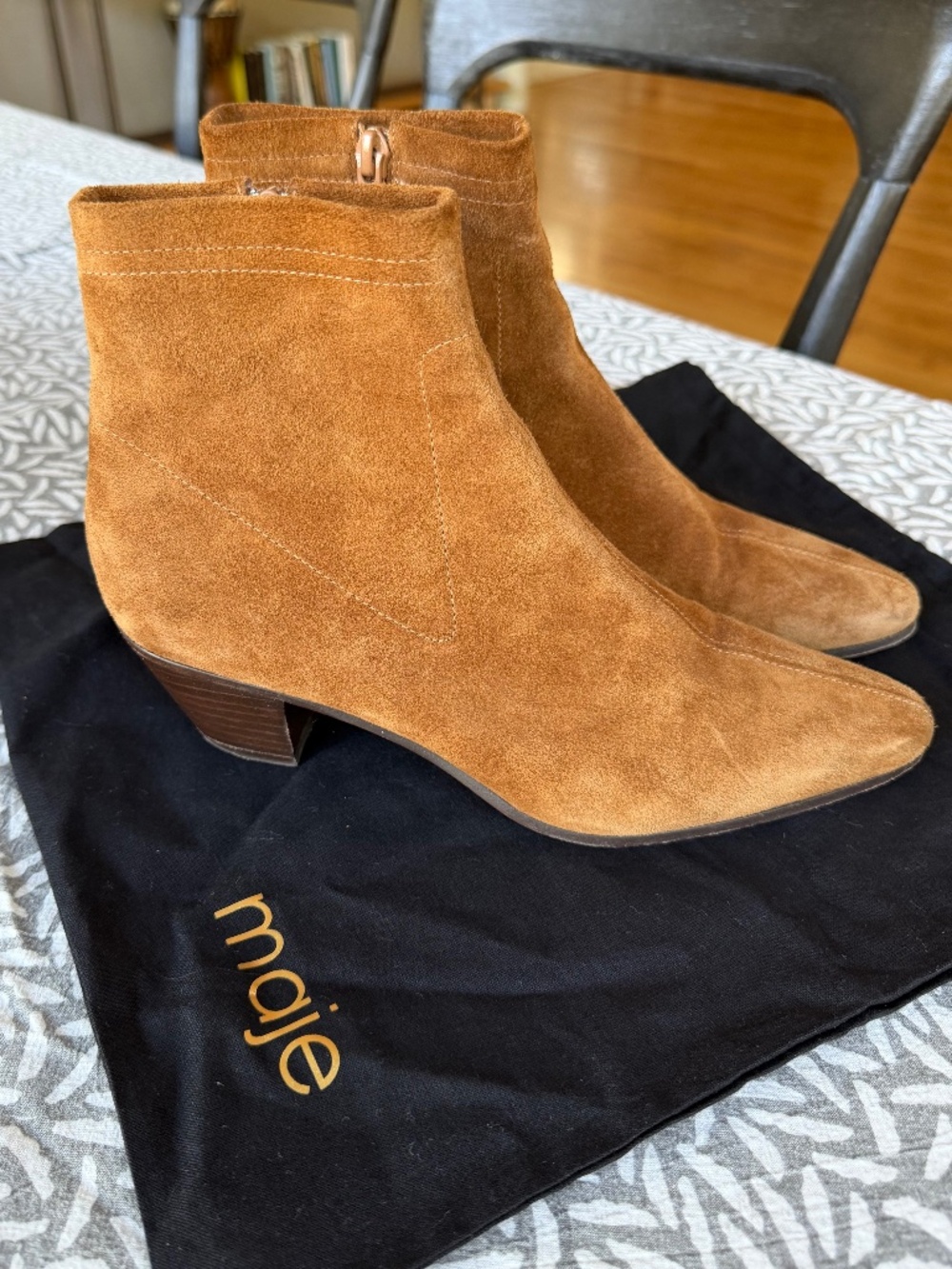Maje Zipped Suede Ankle Boots Size 37